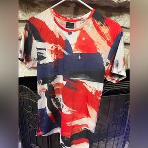 Zara Vibrant Red and Navy Short Sleeve Tee